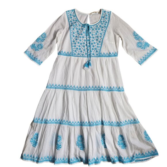 Soft Surroundings Juniper Womens Embroidered Maxi Dress SZ Small White Blue Boho - Picture 7 of 16